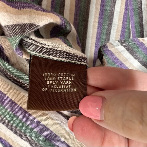 Mens Tailorbyrd Button Down Collared Shirt Cotton Medium Long Sleeve Striped Top - Picture 8 of 8